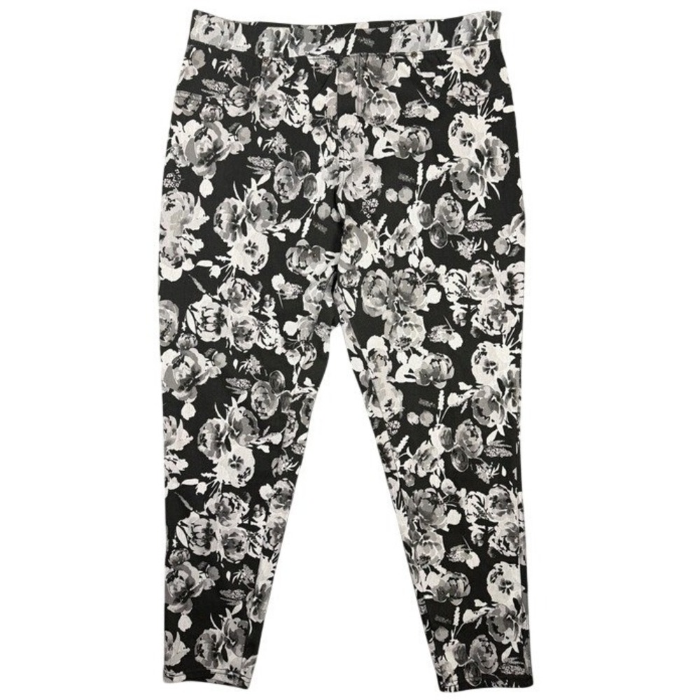 Lildy Womens Floral Printed Jeggings‎ Black White High Rise Plus Size 2XL-3XL